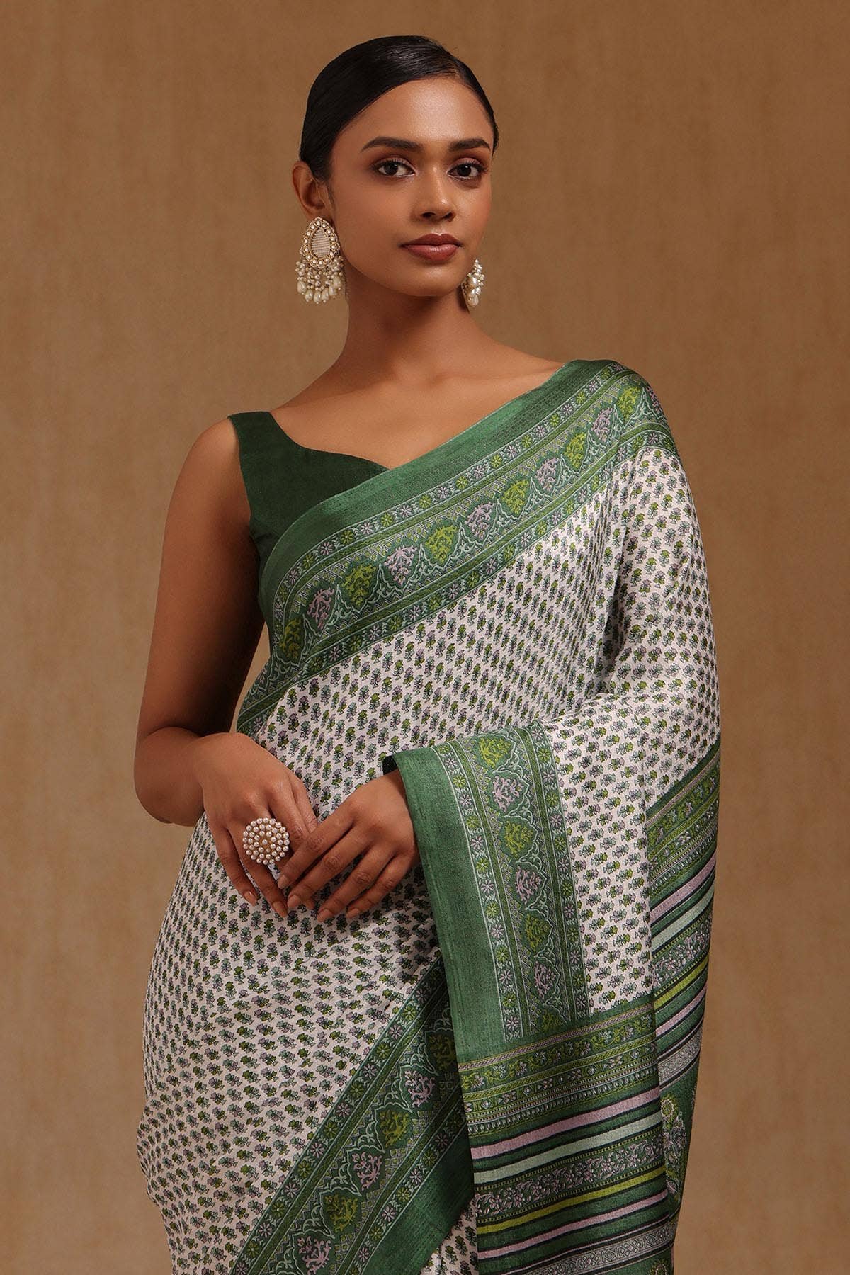 Green Art Silk Floral Print Saree