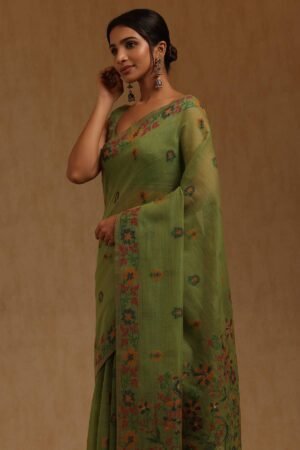 Green Chanderi Woven Design Saree