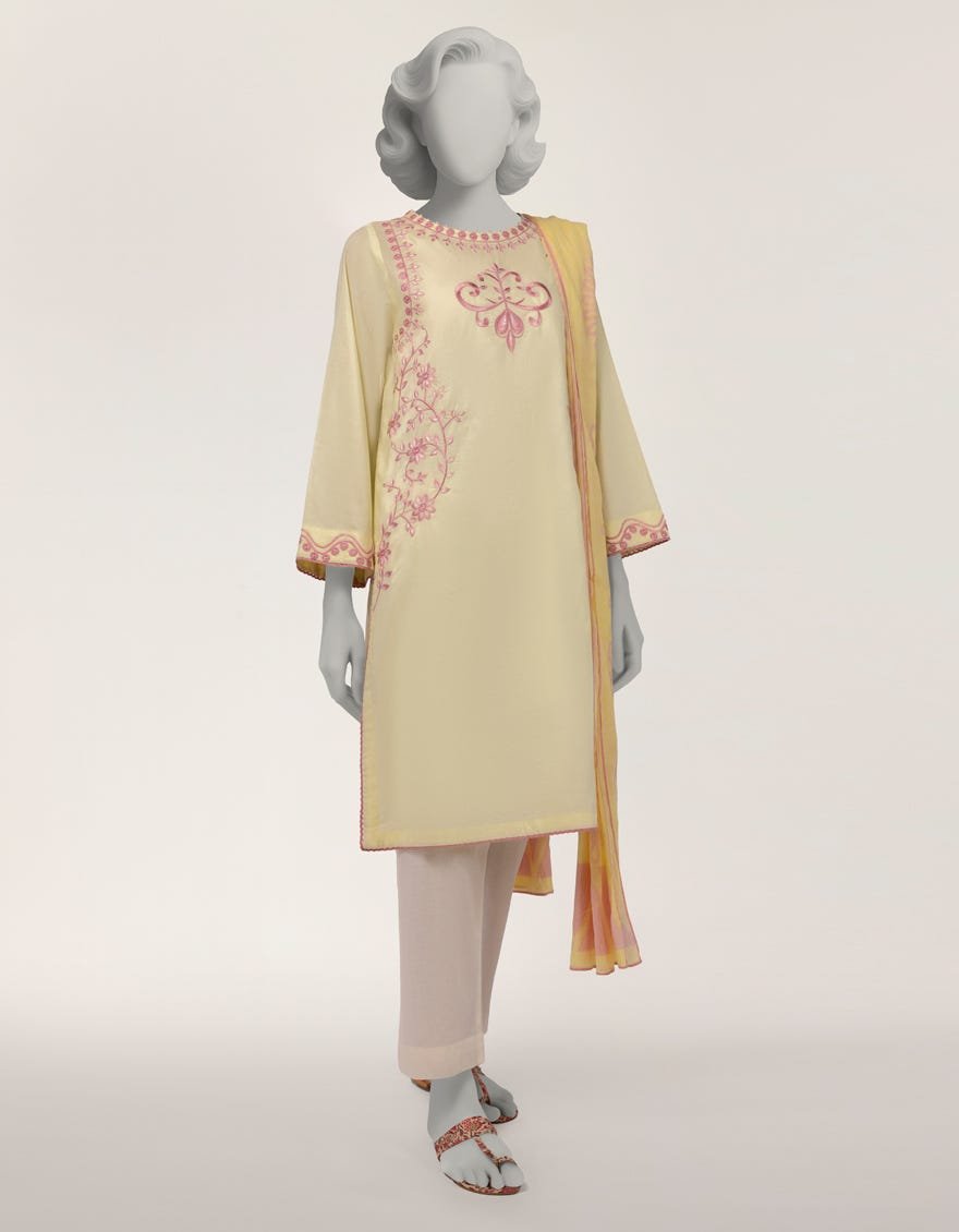 Yellow Lawn Embroidered 2pc Stitched