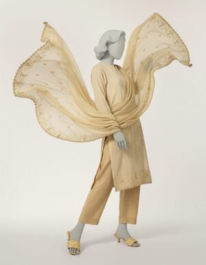 Off White Lawn Embroidered Stitched 2pc