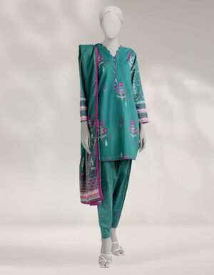 Green Cambric Printed 3pc Stitched