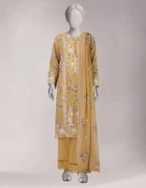 Yellow Lawn Embroidered Stitched 3pc