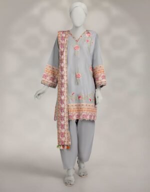 Grey Dobby Embroidered 3pc Stitched