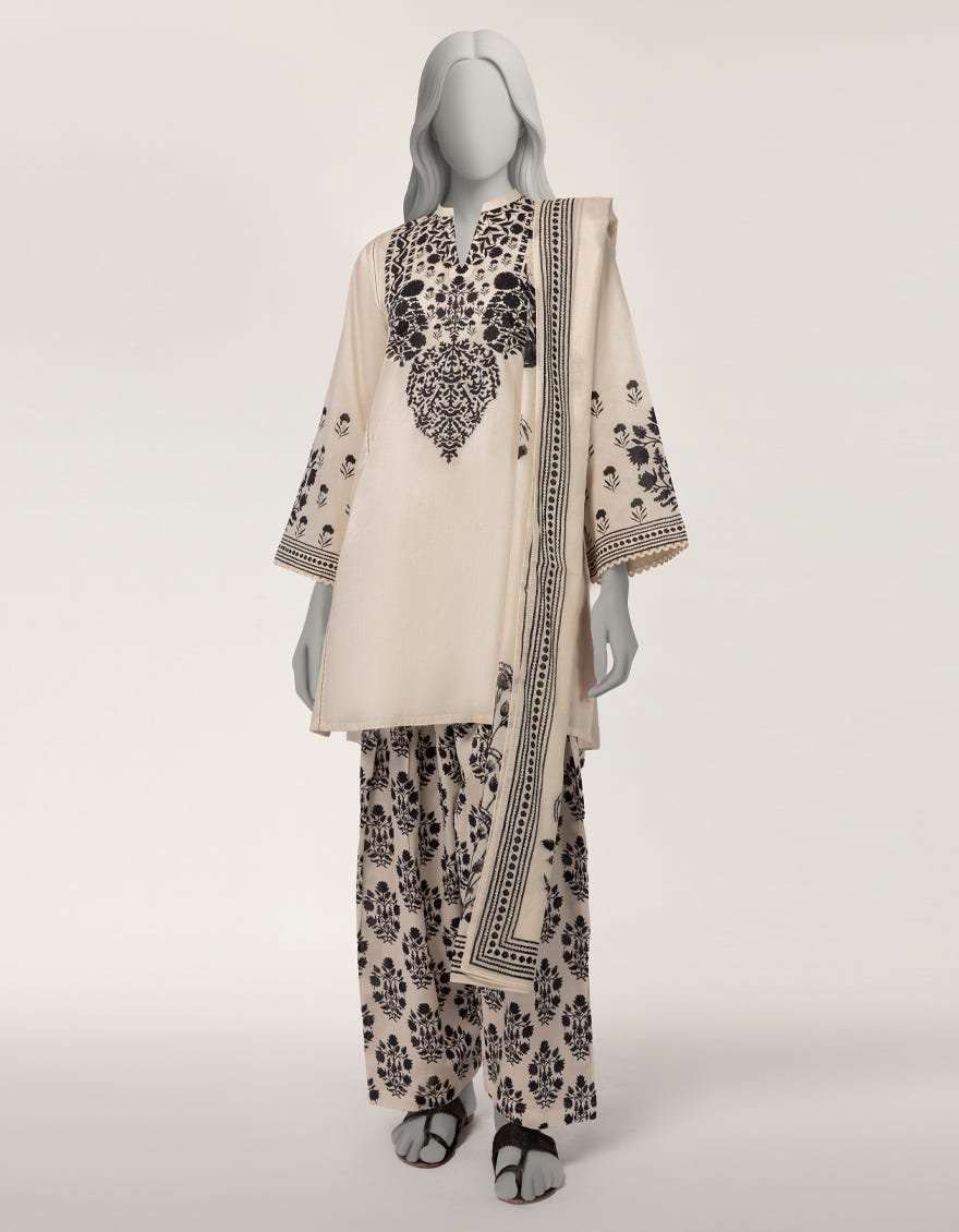 Off White Lawn Digital Printed 3pc Stitched