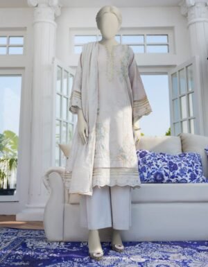 Grey Dobby Embroidered Stitched 3pc