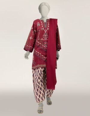 Maroon Dobby Embroidered Stitched 3pc