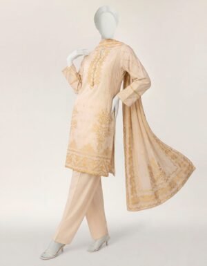 Off White Bamber Chiffon Dyed Stitched 3pc