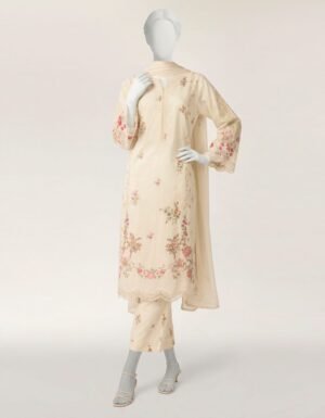 Off White Lawn Silk Schiffli Stitched 3pc