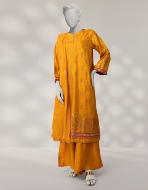 Ocher Raw Silk Embroidered 3pc Stitched