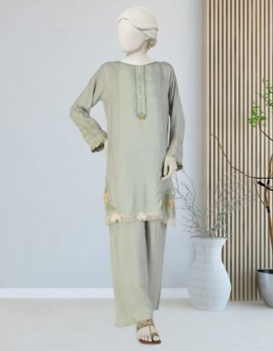 Green Maple Silk Embroidered Co-Ord Set