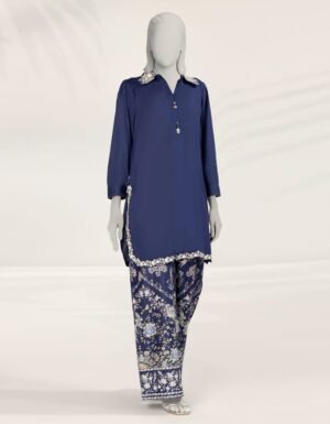 Blue Embroidered Textured Co-Ord Set