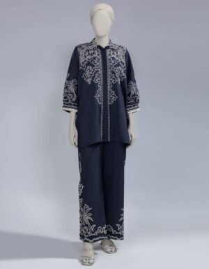 Blue Dobby Digital Printed Co-Ord Set