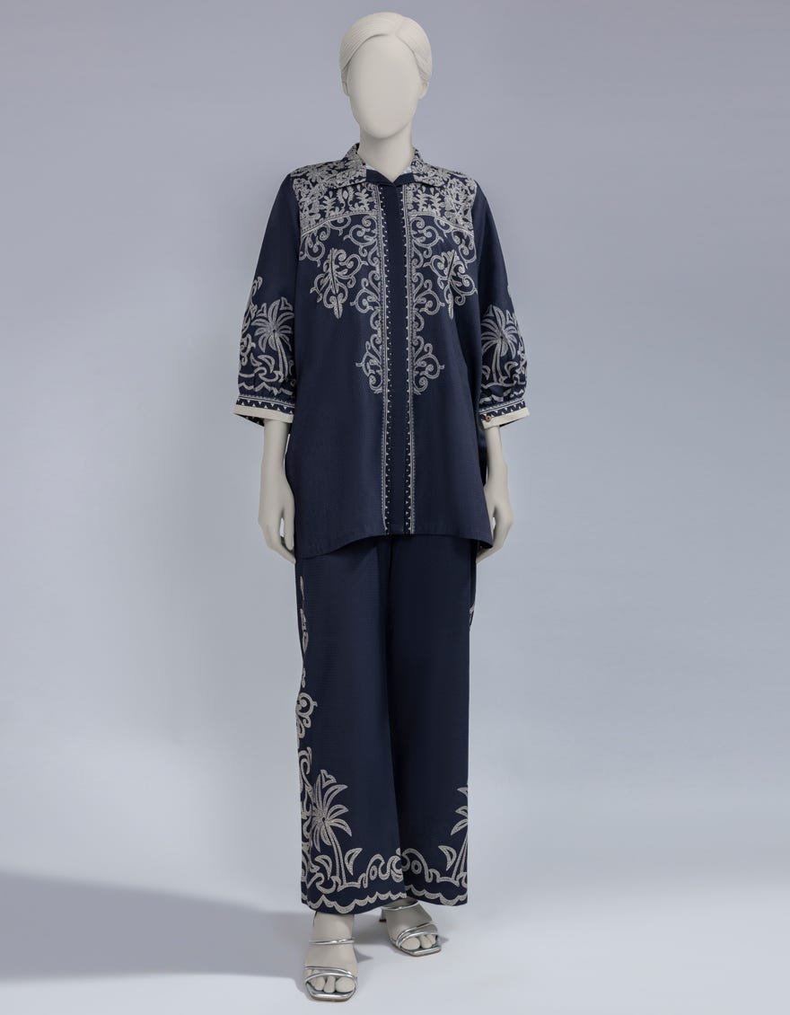 Blue Dobby Digital Printed Co-Ord Set