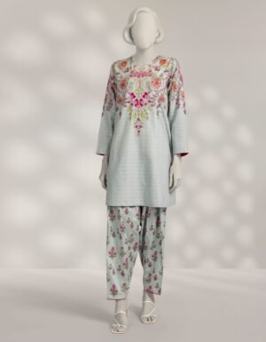 Blue Dobby Printed Co-Ord Set