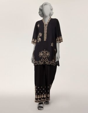 Black Lawn Schiffli Co-Ord Set