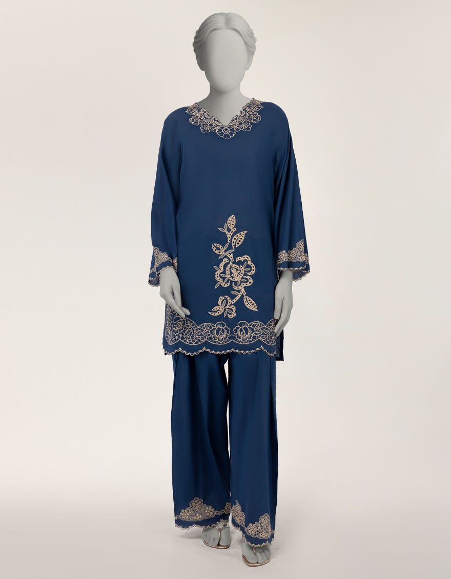 Blue Lawn Schiffli Co-Ord Set