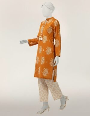Orange Lawn Paste Printed Co-Ord Set