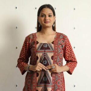 Limited Stock! Red - Ajrakh Block Printed Cotton Straight Kurta