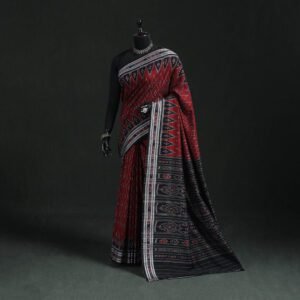 Maroon - Ikat Handloom Cotton Sambalpuri Saree 46