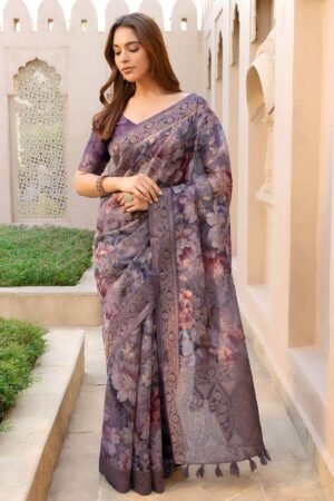 Multicolour Chanderi Floral Print Saree