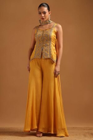 Mustard Tissue Embroidered Salwar Suit With Sequin Details