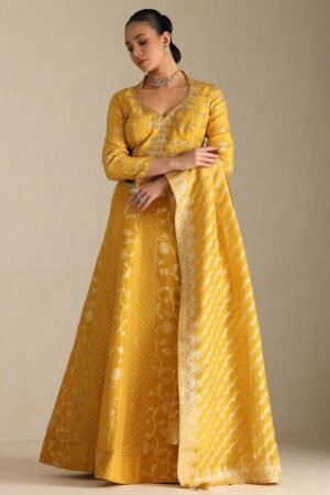 Mustard Viscose Embroidered Ghagra Choli With Zardozi