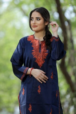 Navy Blue Colour Rayon Silk  Kurti With Beautiful Aari Embroidery Gives Attractive Look To The Wearer.