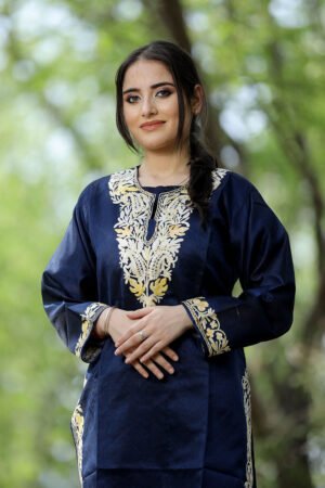 Navy Blue Colour Rayon Silk  Kurti With Beautiful Aari Embroidery Gives Attractive Look To The Wearer.