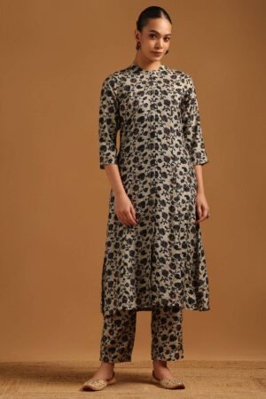 Navy Blue Desert Storm Ethnic Motifs Co-Ord Set