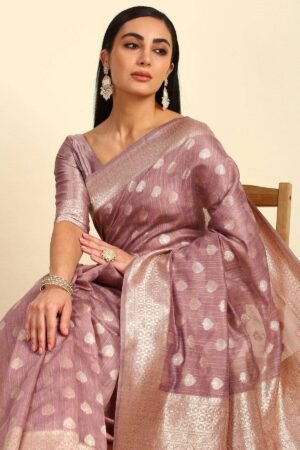 Onion Pink Woven Design Jacquard Tussar Saree