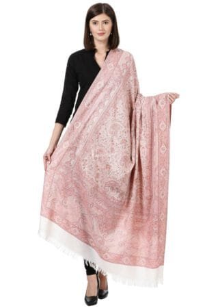 Pashtush Womens Jamawar Shawl Ivory And Pink