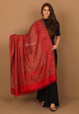 Pashtush Womens Kashmiri Jamawar Shawl Faux Pashmina Red