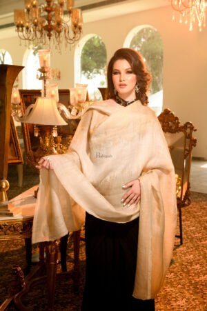 Pashtush Womens Extra Fine Wool Shawl Twilight Reversible Design Ivory 2