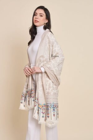 Pashtush Womens Faux Pashmina Shawl Design Ivory 2