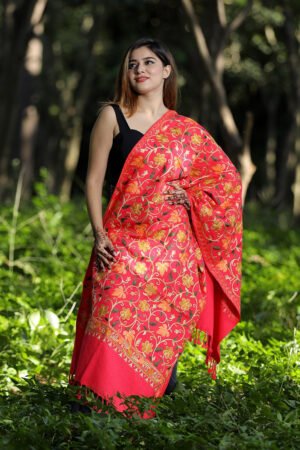 Pink Colour Wolen Base With Rich All Over Kashmiri Jaal Express Elegance And Style.