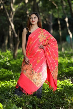 Pink Colour Wolen Base With Rich All Over Kashmiri Jaal Express Elegance And Style.