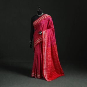 Pink - Ikat Handloom Cotton Sambalpuri Saree 16