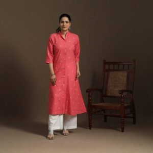 Pink - A-Line Cotton Jacquard Kurta For Women 10