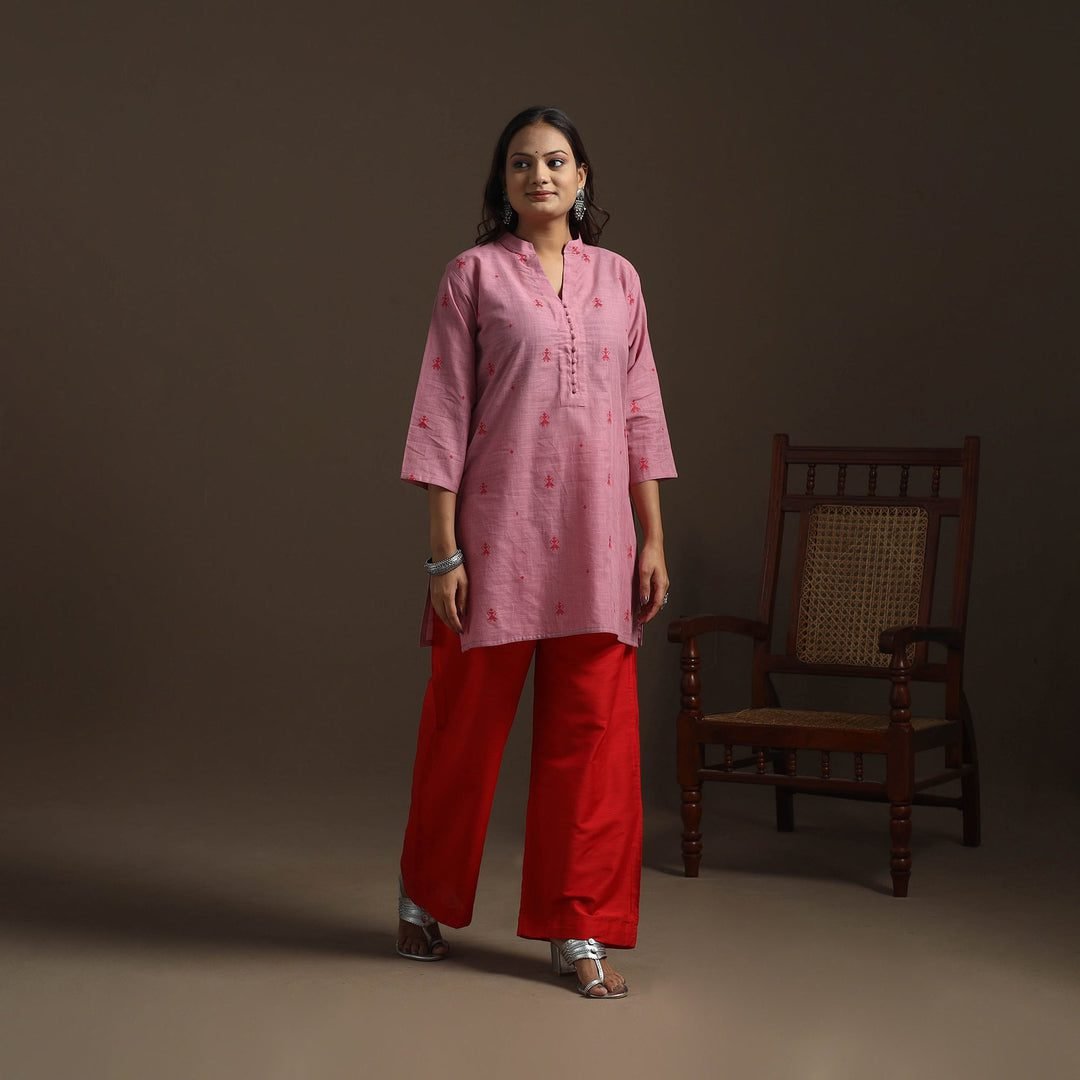 Pink - Short Cotton Jacquard Kurta For Women 23