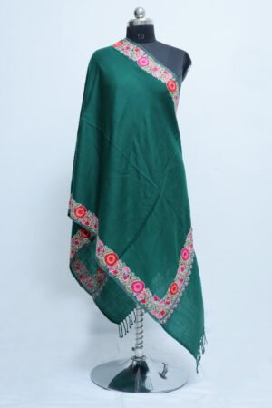 Ravishing Green Colour Aari Work Embroidered Stole With New Designer Border Pattern