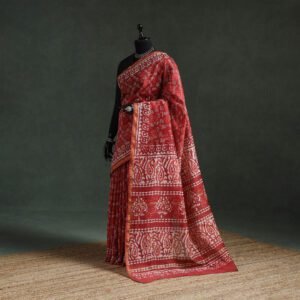Red - Chanderi Silk Hand Block Batik Print Saree 77
