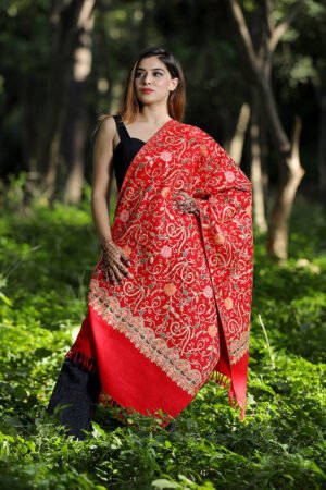 Red Colour Wolen Base With Rich All Over Kashmiri Jaal Express Elegance And Style.