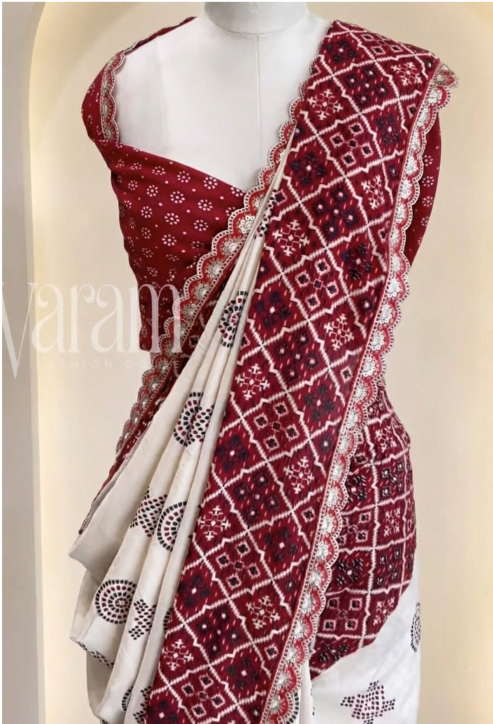 Mul Cotton Ajrakh Border Lace Saree