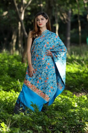 Sky Blue Colour Wolen Base With Rich All Over Kashmiri Jaal Express Elegance And Style.