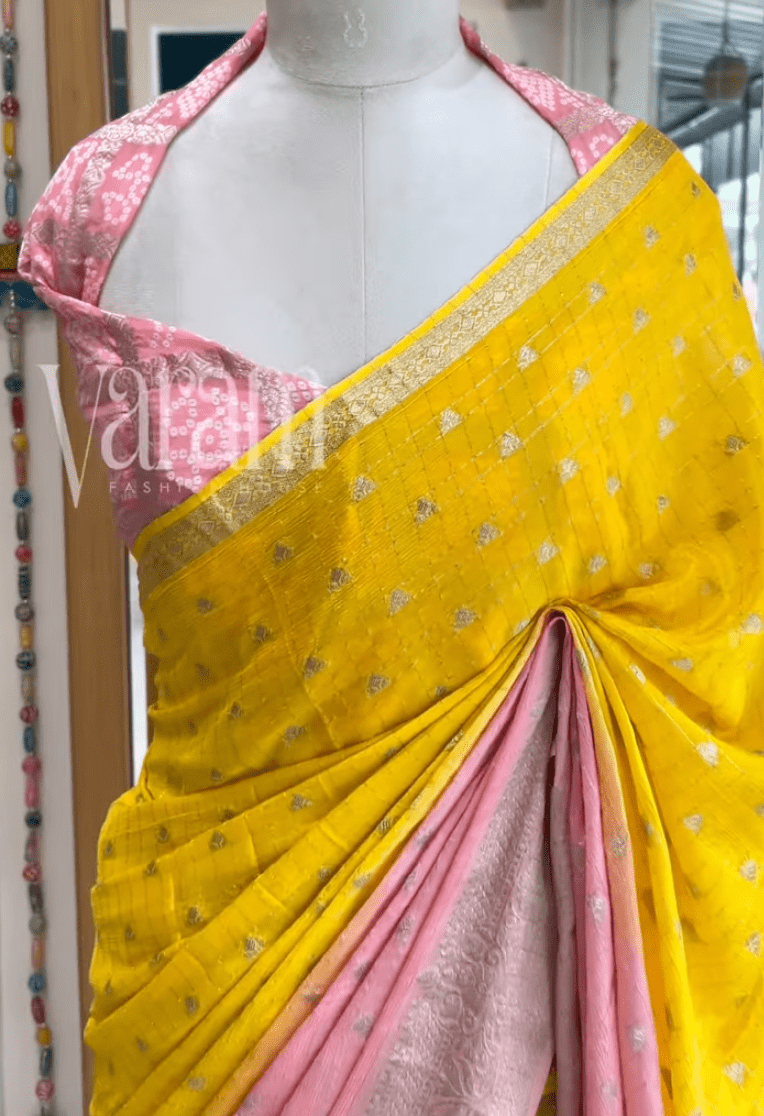 Viscose Chinnon Zari Checks Saree | Festive Wear