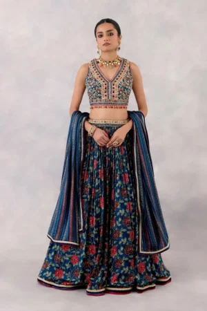 Navy Blue Satin Lehenga Set