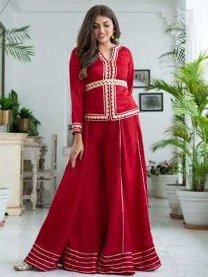 Red Silk Top And Palazzo Set
