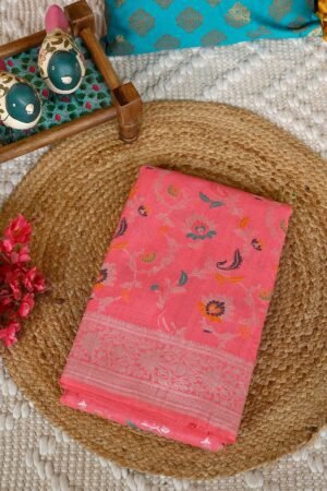 Carrot Pink Pure Paithani Silk Saree With Richness Of Meena Work And Silver Zari