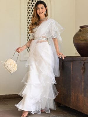 White Organza Ruffle Saree