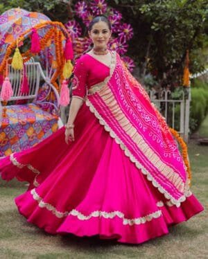 Bhagya Pink Solid Satin Lehenga Set